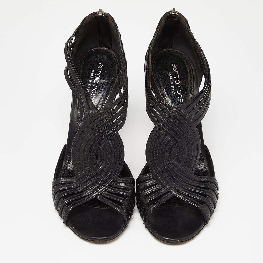 Sergio Rossi Black Leather Strappy Sandals - Picture 4 of 9